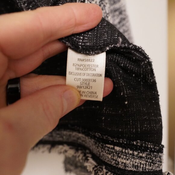 Max Studio Open Front Tweed Cardigan Jacket Black White Frayed Trim - Picture 3 of 4
